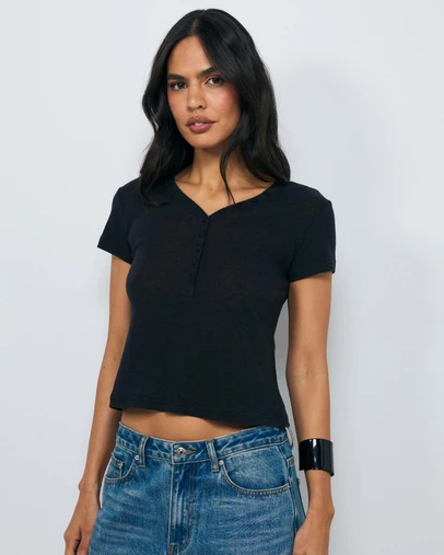 AERE - Linen Blend Henley T-Shirt