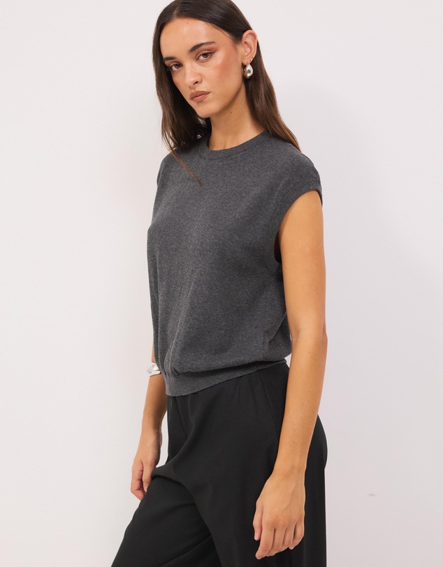 Calli - Melton Round Neck Knit Vest