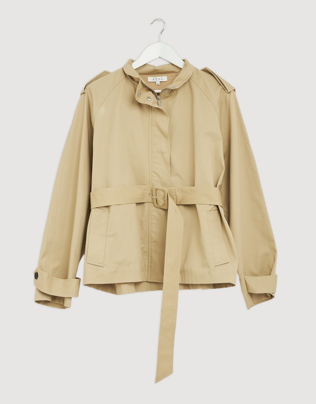 Revibe - Repaired AERE Sadie Funnel Neck Crop Trench Coat - AU 12