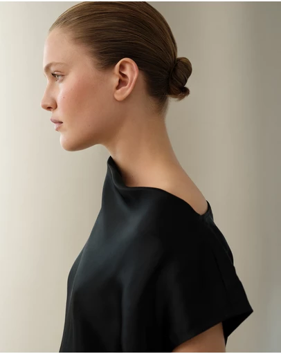 Trenery - Satin Cowl Neck Blouse in Black