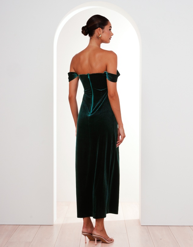 Pilgrim - Olive Off Shoulder Velvet Gown