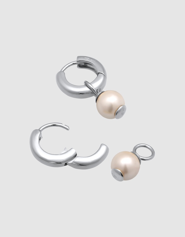 Kuzzoi - ICONIC EXCLUSIVE - Pearl Hoop Earrings in 925 Sterling Silver