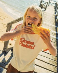 Skwosh - Gone Fishin Kids Boxy Ringer Tee in Off White