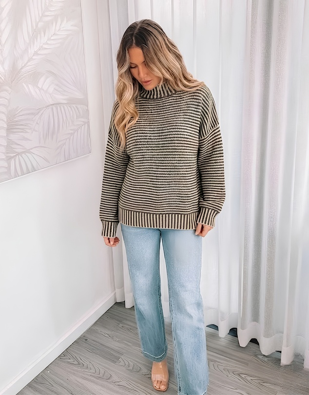 Esther & Co - Naizelle Knit - Latte Stripe