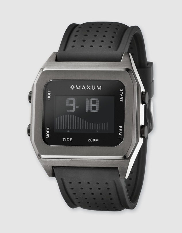 Maxum - Raglan Tide Watch – Gunmetal Case, Black Dial & Black Silicone Strap