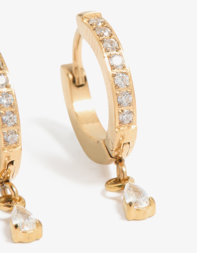Lovisa - Gold Plated Surgical Steel Cubic Zirconia Pave Huggie Earrings 2-Pack