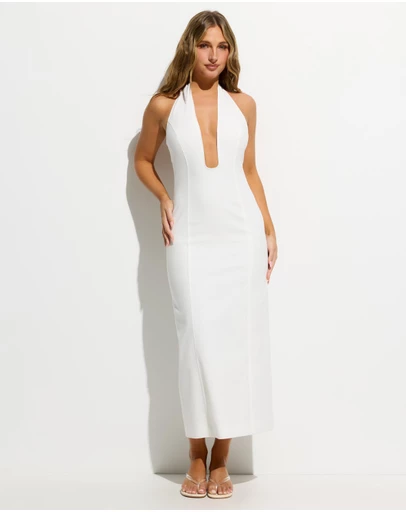 Dazie - Odessa Plunge Neck Cotton Blend Midi Dress