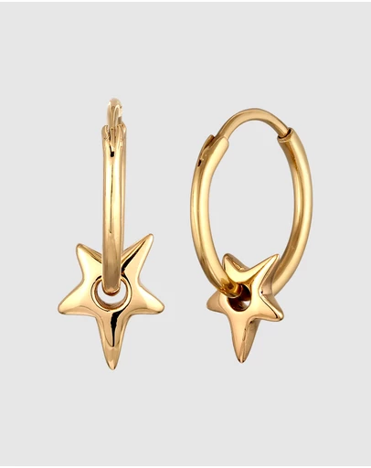 Elli Jewelry - Star Hoop Earrings in Gold-Plated 925 Silver