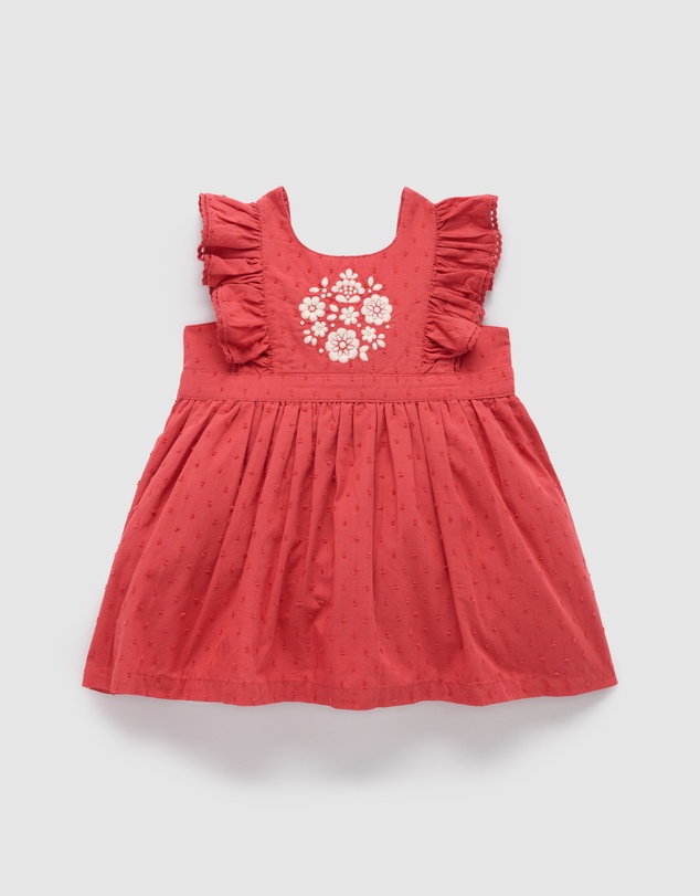 Purebaby - Red Embroidered Dress -Kids-Babies