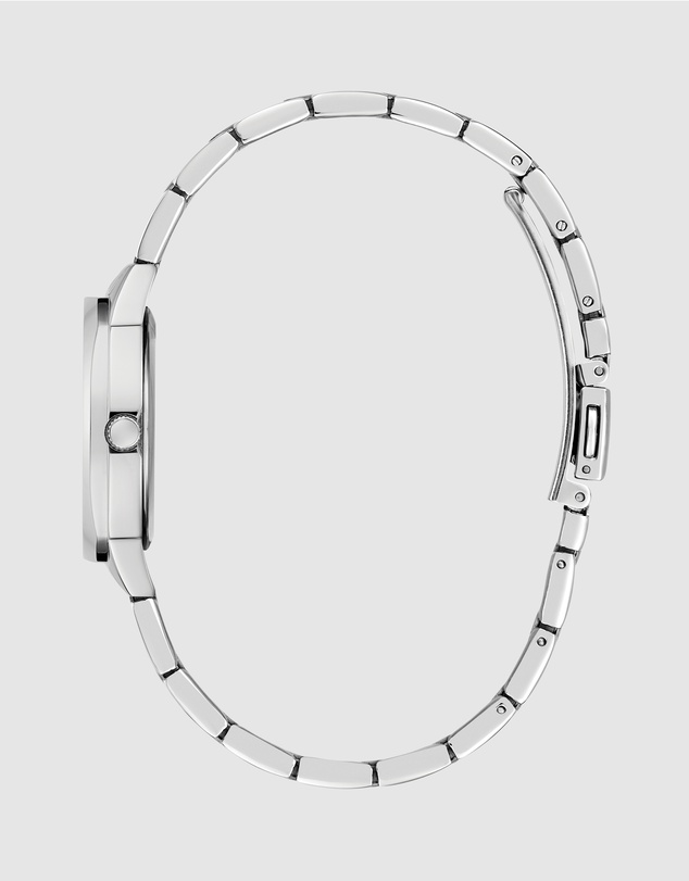 GUESS - Silver-Tone 30mm White Dial with Crystal Bezel Women's Watch