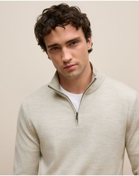 Trenery - Merino Half Zip in Stone