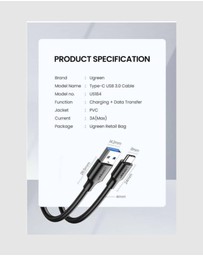 Ugreen - UGreen USB 3.0 to USB-C 2M Black Cable