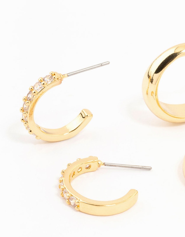 Lovisa - Gold Plated Cubic Zirconia Hoop Earrings 2-Pack