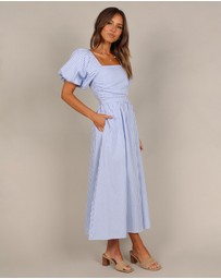 Petal & Pup - Clo Puff Sleeve Midi Dress - Blue Stripe