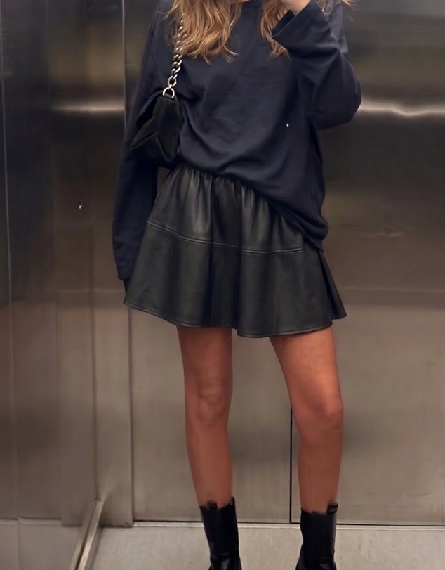 Atmos&Here - Ruby Flare Mini Skirt In Faux Leather
