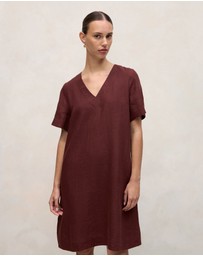 Trenery - Delave Linen V Neck Popover Shift Dress in Espresso