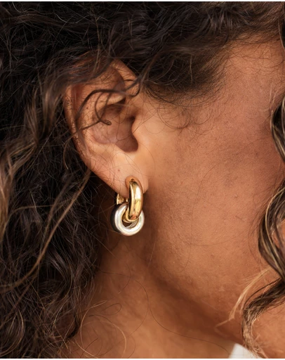 Elli Jewelry - Chunky Hoop Earrings in 925 Silver Bicolor