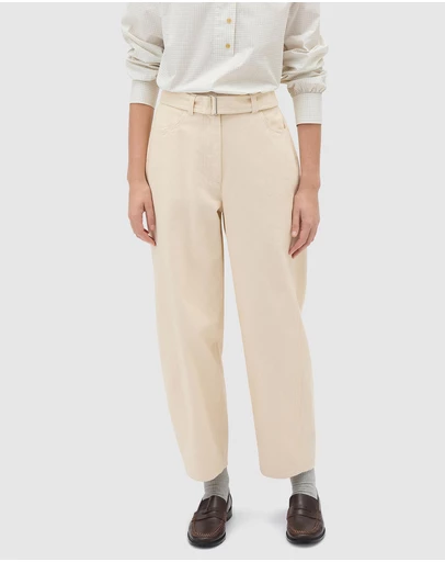 Oroton - Washed Twill Barrel Leg Pants