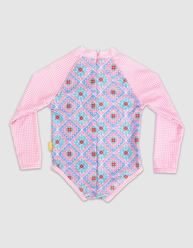 Tyoub - Tyoub Girls Long Sleeve One-Piece Swimsuit Petal Patchwork