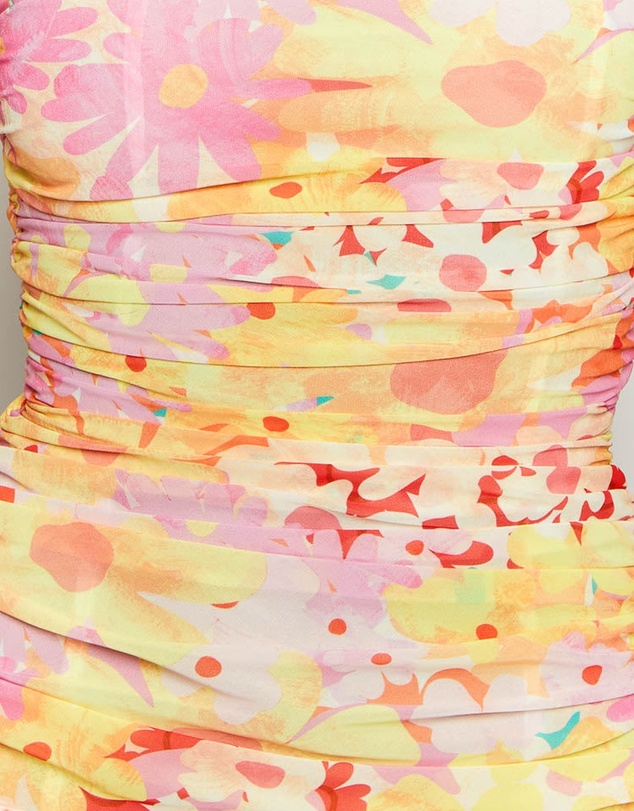 Beginning Boutique - Sinclair Yellow Floral Print Strapless Maxi Dress