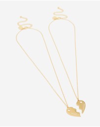 Lovisa - Waterproof Gold Plated Stainless Steel BFF Heart Necklaces 2-Pack