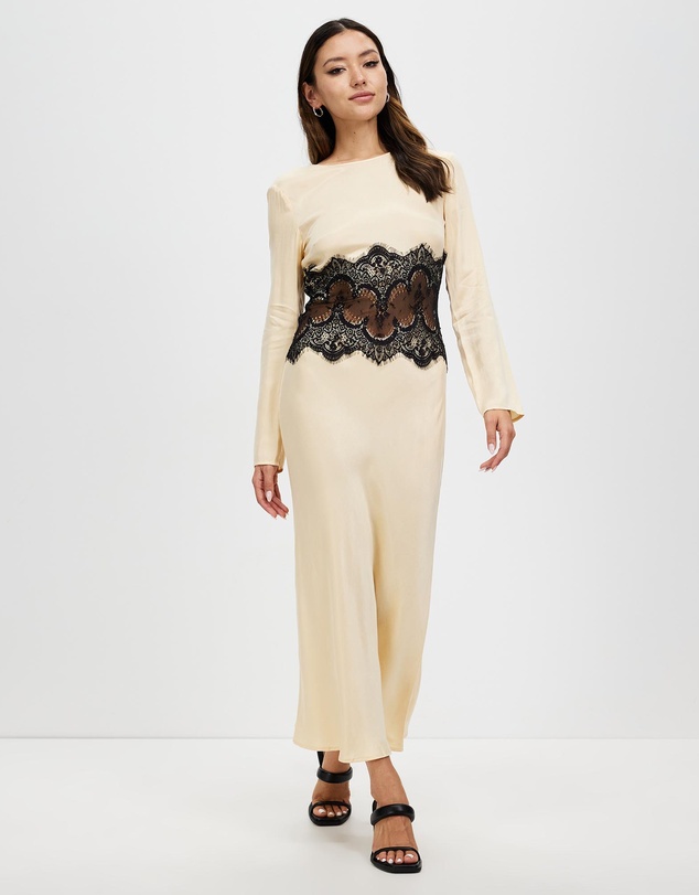 Third Form - Visions Lace Trim LS Maxi Dress