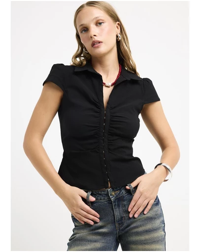 Insight - Cassia Short Sleeve Gather Shirt