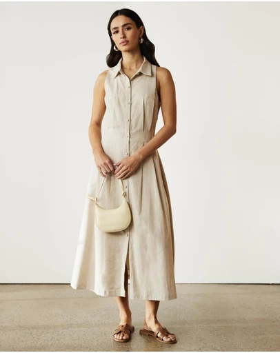 Atmos&Here - Suki Collared Linen Blend Midi Dress
