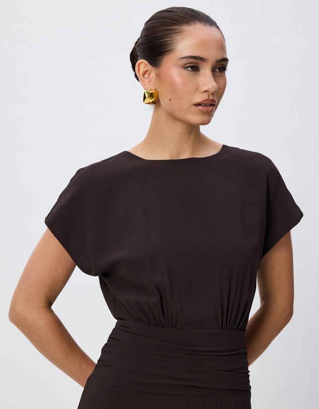 Tussah - Calliope Boat Neck Ruched Detail Maxi Dress
