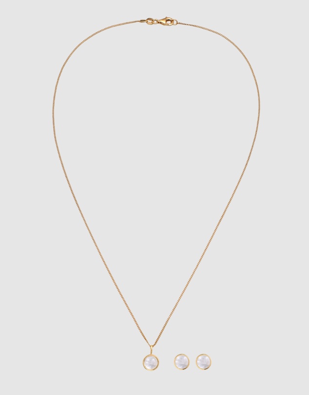 Elli Jewelry - Jewelry Set Moonstone 925 Sterling Silver Gold-Plated