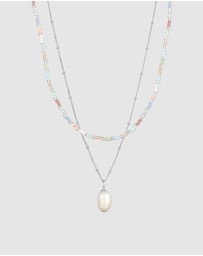 Elli Jewelry - Necklace Layer Beads Pastel with Freshwater Pearls in 925 Sterling Silver