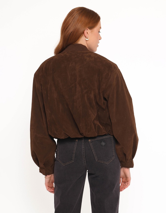 Petal & Pup - Goldie Faux Suede Bomber Jacket - Brown