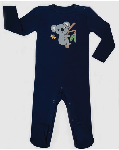 B Free Intimate Apparel - Baby Snap Button Sleepsuit with Booties - 100% Organic Cotton - Navy Koala