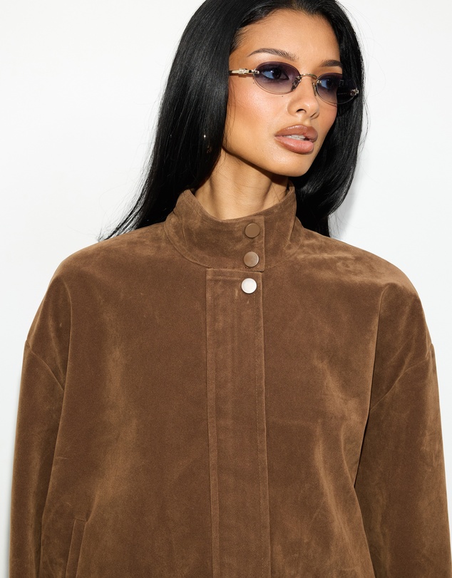 Dazie - Kyla Funnel Suede Look Bomber Jacket