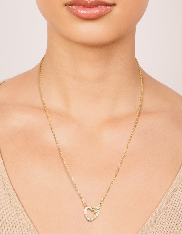 Lovisa - Waterproof Gold Plated Stainless Steel Cubic Zirconia Hollow Heart Necklace