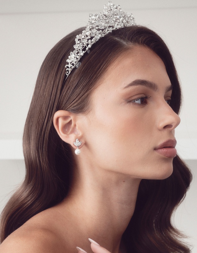 The White Collection - Lola - Delicate Silver Pearl Bridal Earrings