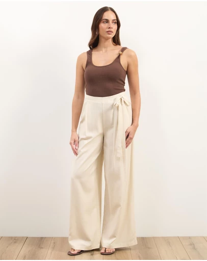 Atmos&Here - Liora Linen Blend Pants With Side Tie