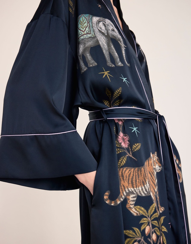 Chelsea Peers - Satin Night Time Jungle Long Kimono Dressing Gown