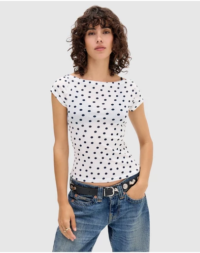 BDG By Urban Outfitters - Frankie Short Sleeves Polka Dot Top