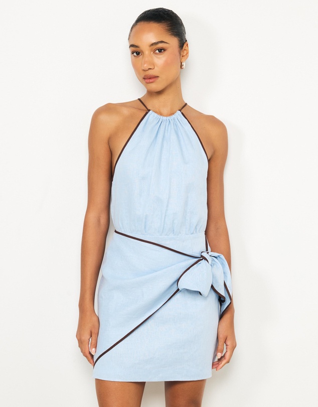 AERE - Lumi Contrast Bind Linen Mini Dress