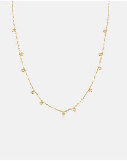 Ania Haie - Gold Bezel-Set Droplet Station Necklace