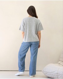 Angel Maternity - Adele Short Sleeve Maternity Knit Cardigan - Marl Grey