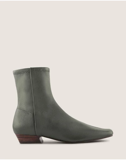 Shelly Shen - Carmen Heel Ankle Boots Dark Olive Leather