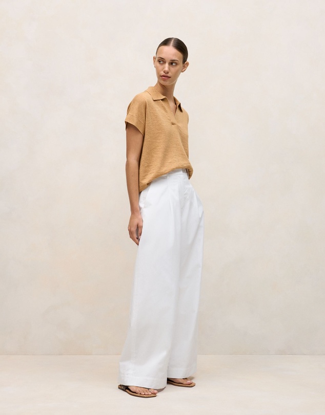 Trenery - Linen Cotton Relaxed Knit Polo in Sahara Tan