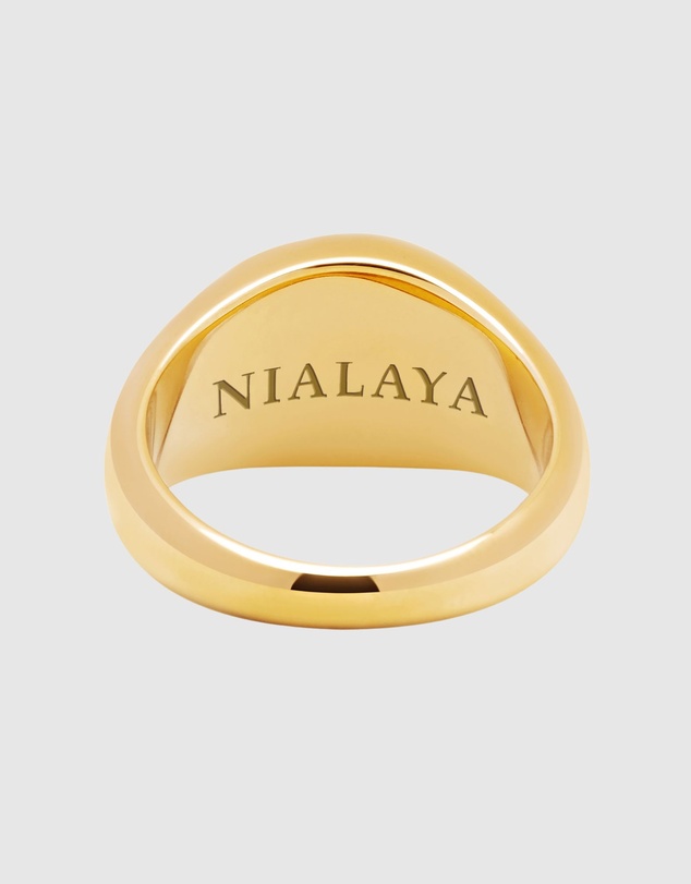 Nialaya Jewellery - Gold Oval Signet Ring with Blue Lapis