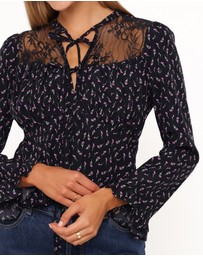 Petal & Pup - Caoimhe Lace Inset Top - Navy Tulip Floral