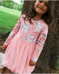 Rock Your Kid - Hunny Bunny Long Sleeve Bubble Dress in Peach