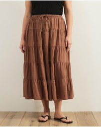 Atmos&Here Curvy - Elenora Linen Blend Tier Maxi Skirt