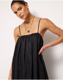 AERE - Liv Linen Gathered Neckline Midi Dress