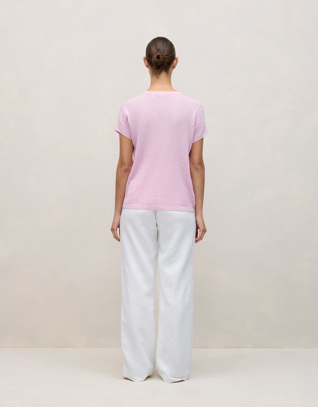 Trenery - Linen Cotton Cable Knit T-shirt in Soft Lilac